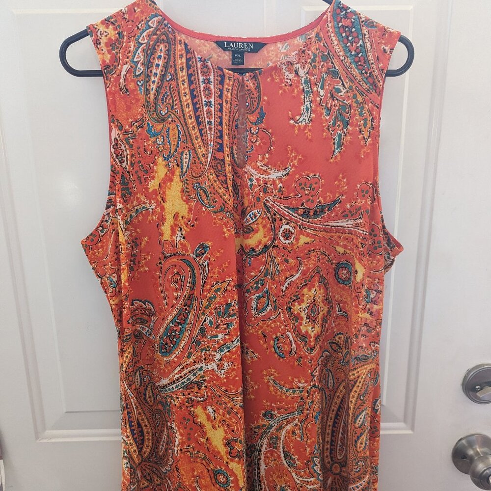 Ralph Lauren colorful sleeveless paisley print lightweight top woman's sz PXL